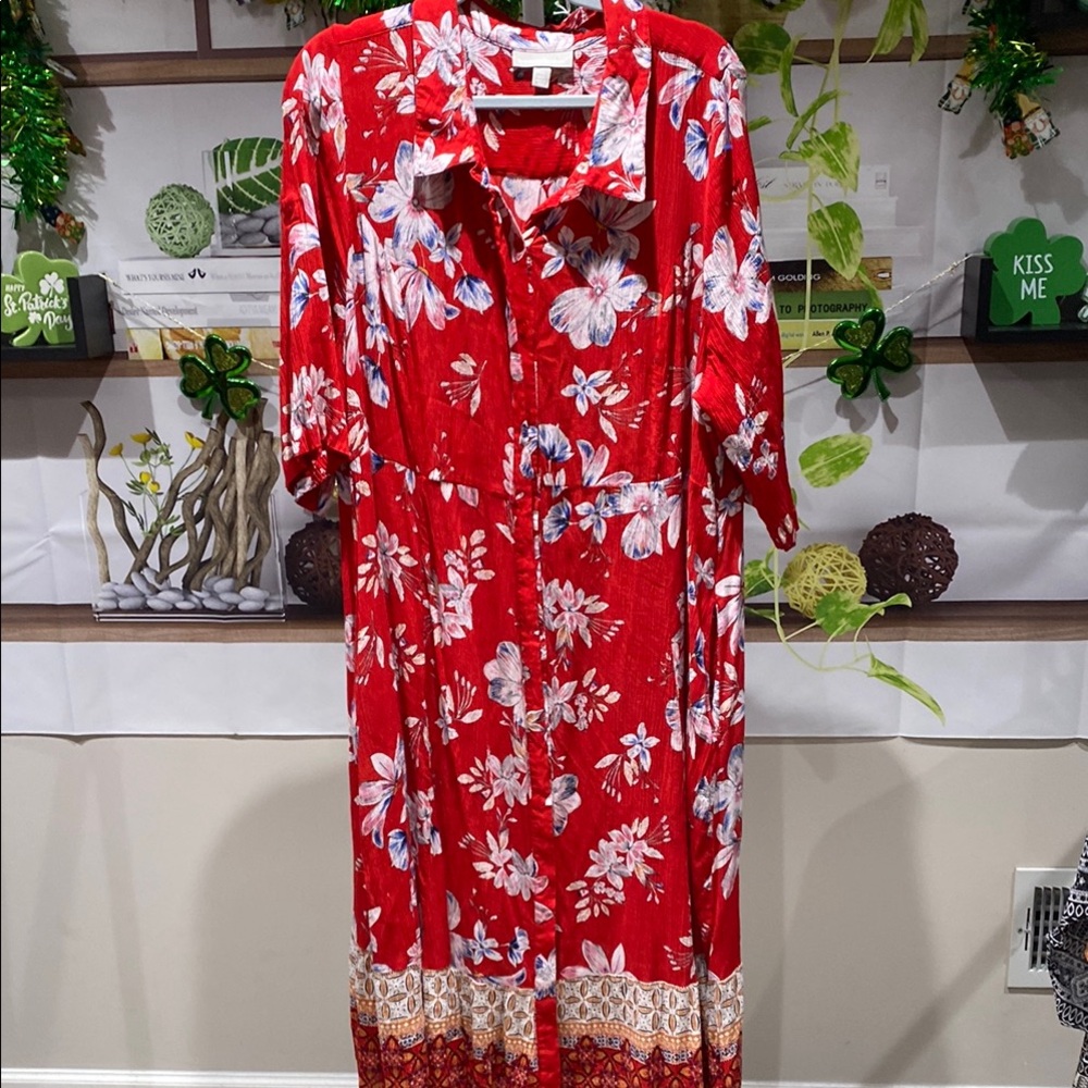 Woman Within Red and White Maxi Wrap Dress size 28w. Ptp is 27